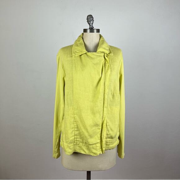 FLAX Lime Green Linen Asymmetrical Zip Jacket - Picture 1 of 8